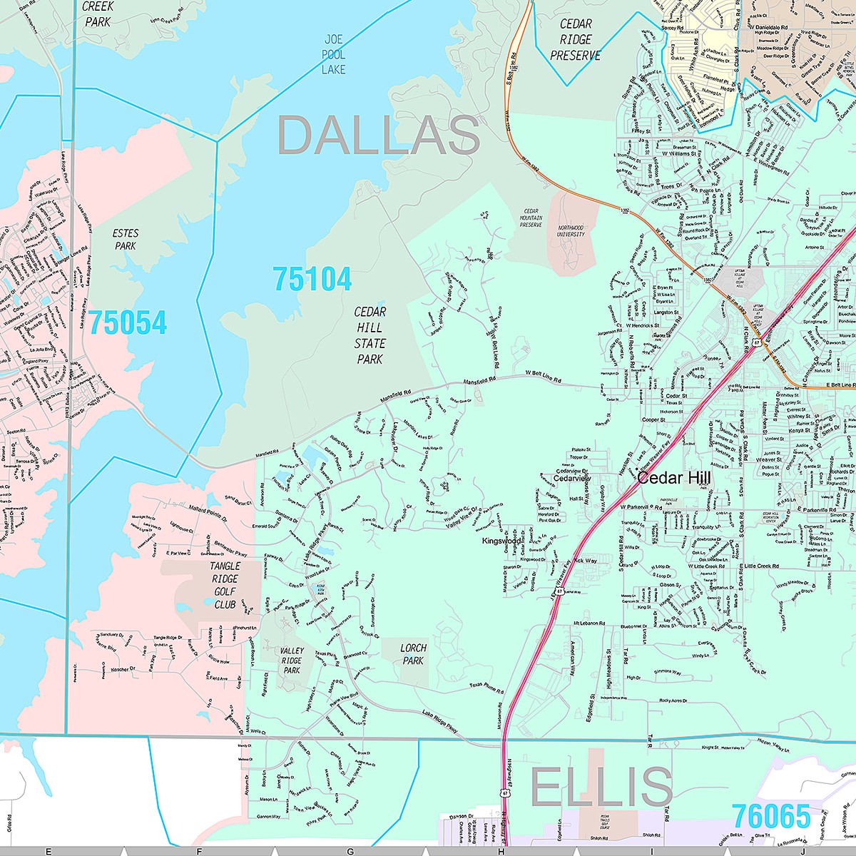 Premium Style Wall Map of Grand Prairie, TX