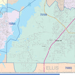 Colorcast Zip Code Style Wall Map of Grand Prairie, TX