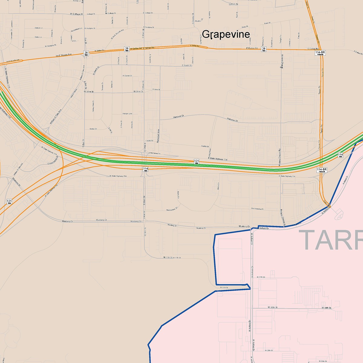 Colorcast Zip Code Style Wall Map of Grapevine, TX