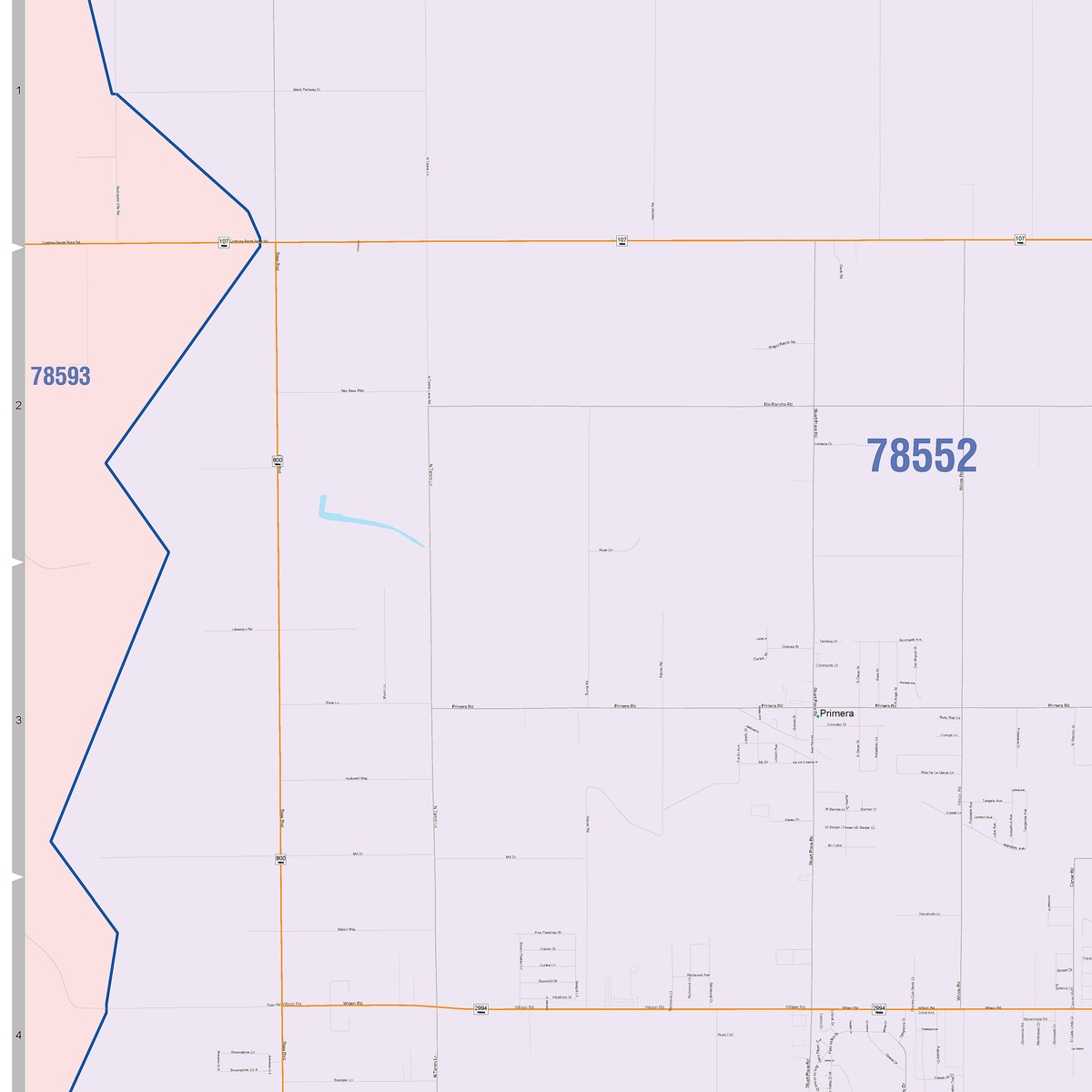 Colorcast Zip Code Style Wall Map of Harlingen, TX