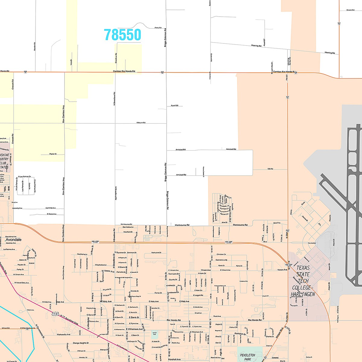Premium Style Wall Map of Harlingen, TX