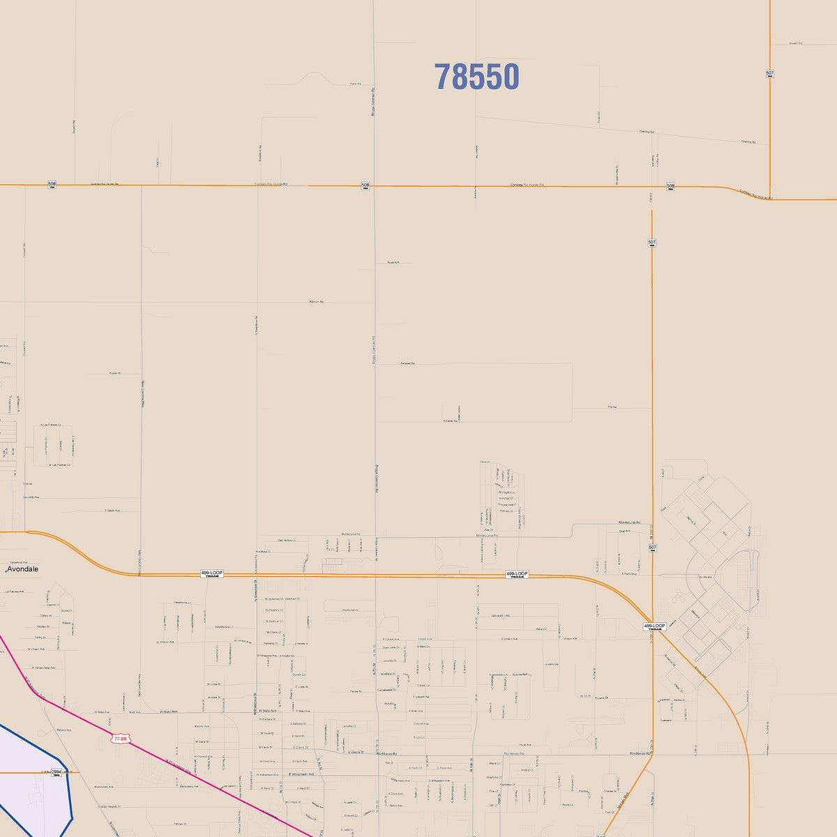 Colorcast Zip Code Style Wall Map of Harlingen, TX