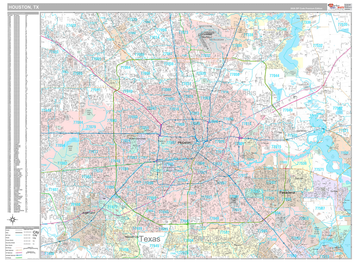 Premium Style Wall Map of Houston, TX