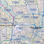 Colorcast Zip Code Style Wall Map of Houston by Market Maps