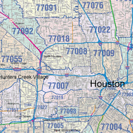 Colorcast Zip Code Style Wall Map of Houston by Market Maps