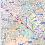 Colorcast Zip Code Style Wall Map of Houston by Market Maps