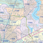 Colorcast Zip Code Style Wall Map of Houston by Market Maps