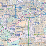 Colorcast Zip Code Style Wall Map of Houston by Market Maps