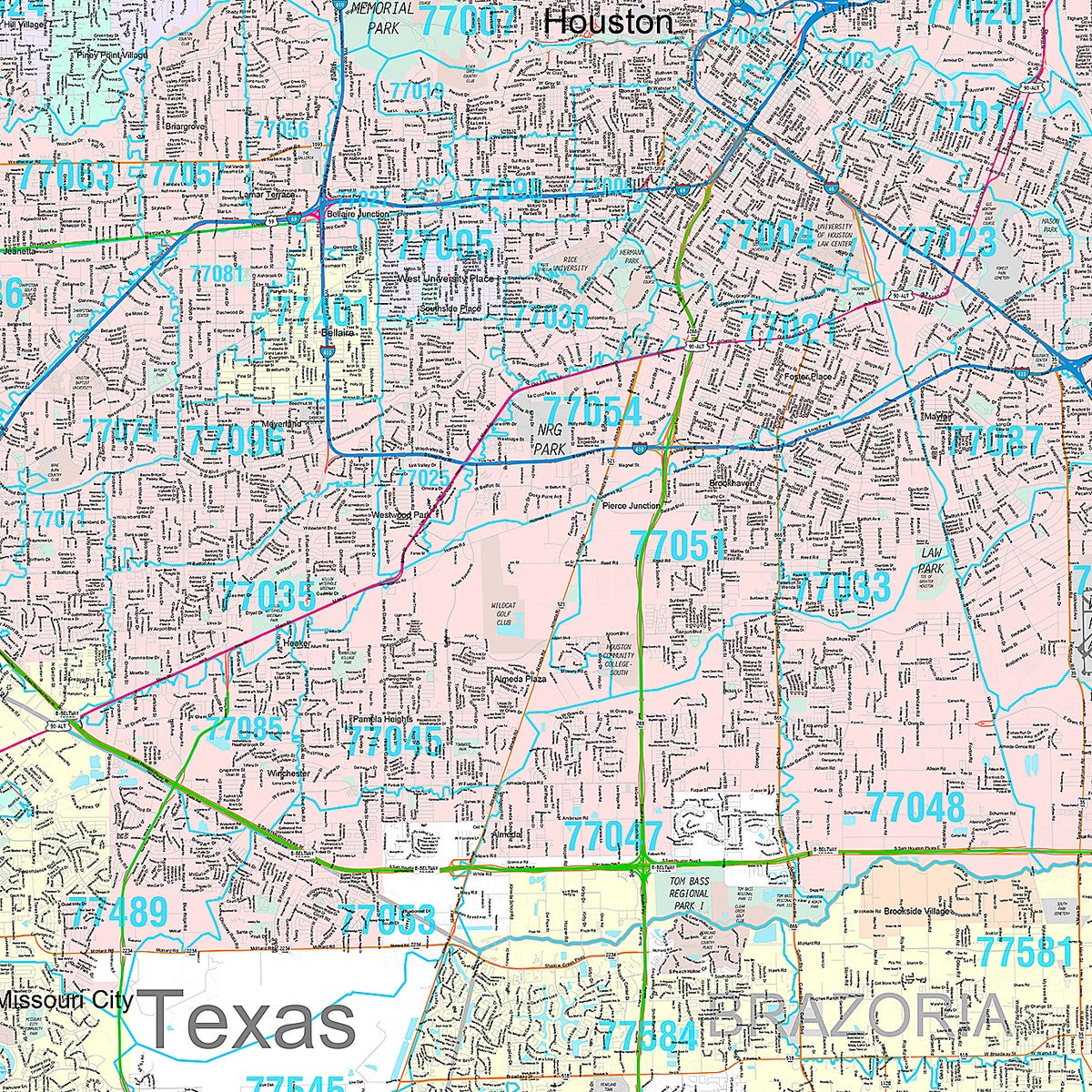 Premium Style Wall Map of Houston, TX
