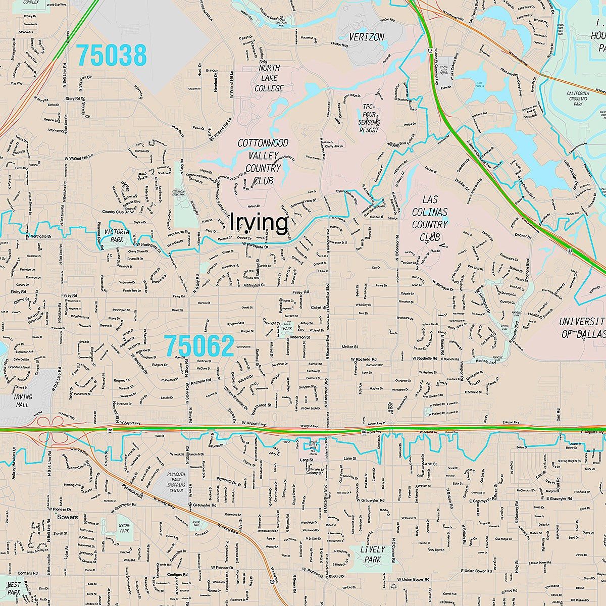 Premium Style Wall Map of Irving, TX