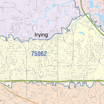 Colorcast Zip Code Style Wall Map of Irving, TX