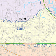 Colorcast Zip Code Style Wall Map of Irving, TX