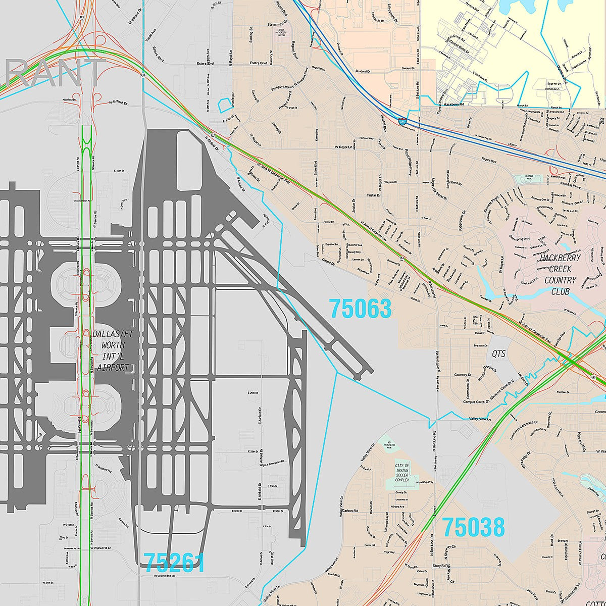 Premium Style Wall Map of Irving, TX