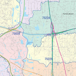 Colorcast Zip Code Style Wall Map of Irving, TX