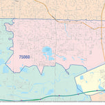 Colorcast Zip Code Style Wall Map of Irving, TX