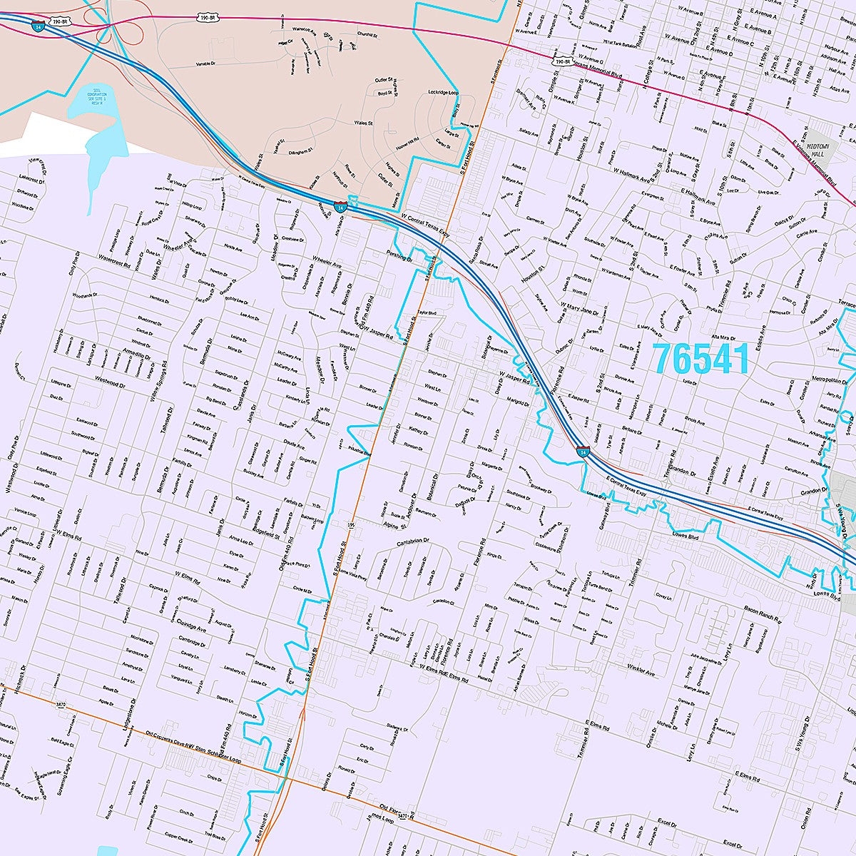 Premium Style Wall Map of Killeen by Market Maps