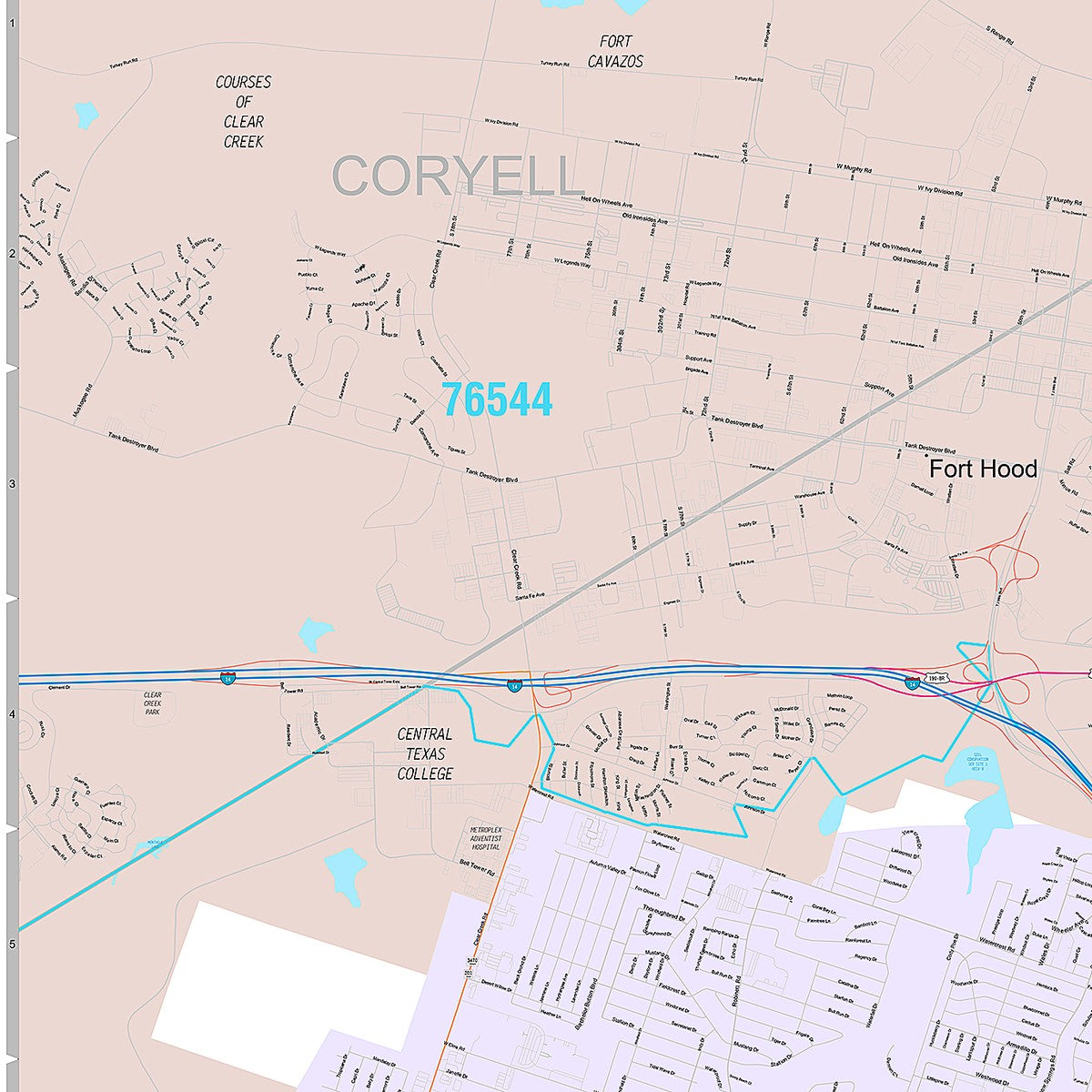 Premium Style Wall Map of Killeen by Market Maps