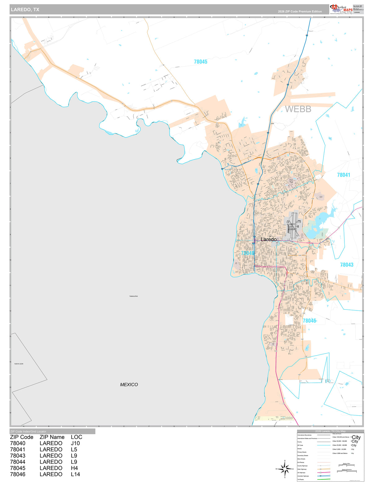 Premium Style Wall Map of Laredo, TX