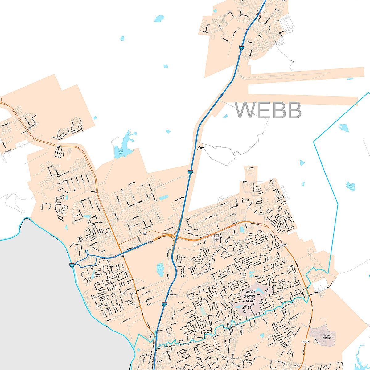 Premium Style Wall Map of Laredo, TX