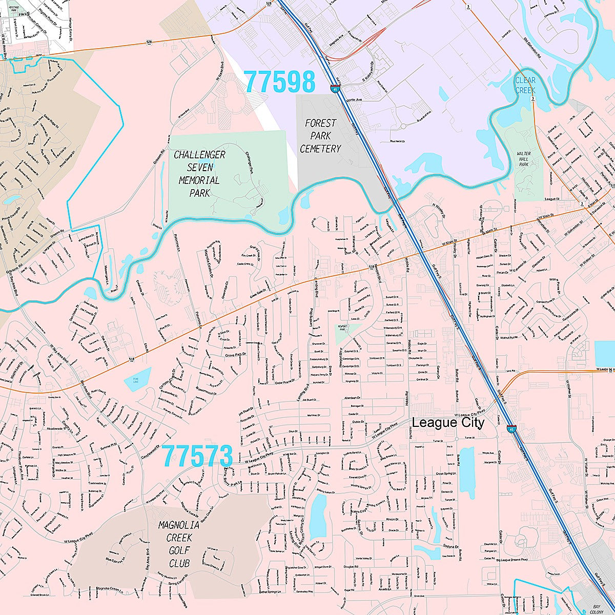 Premium Style Wall Map of League City, TX