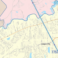 Colorcast Zip Code Style Wall Map of League City, TX