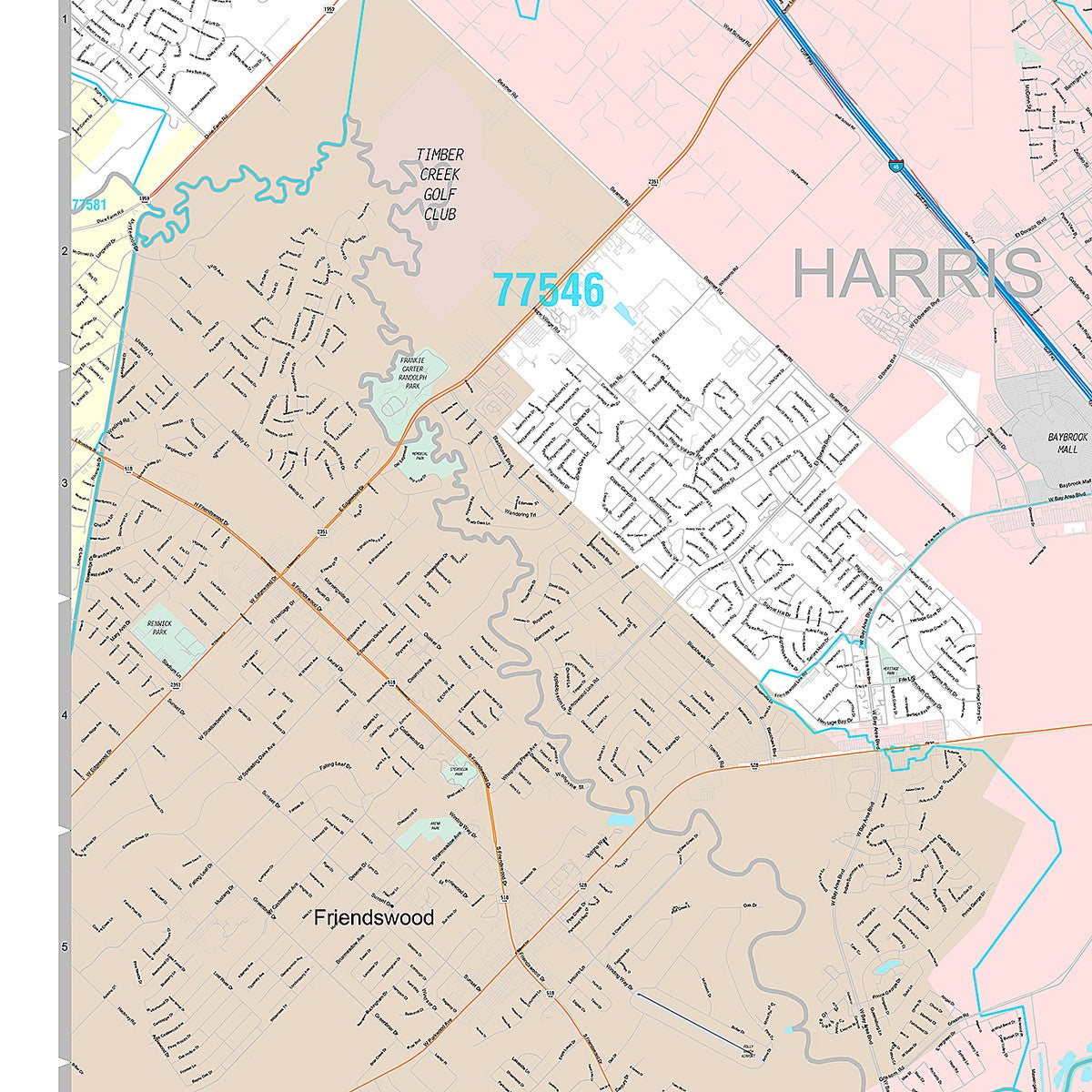 Premium Style Wall Map of League City, TX