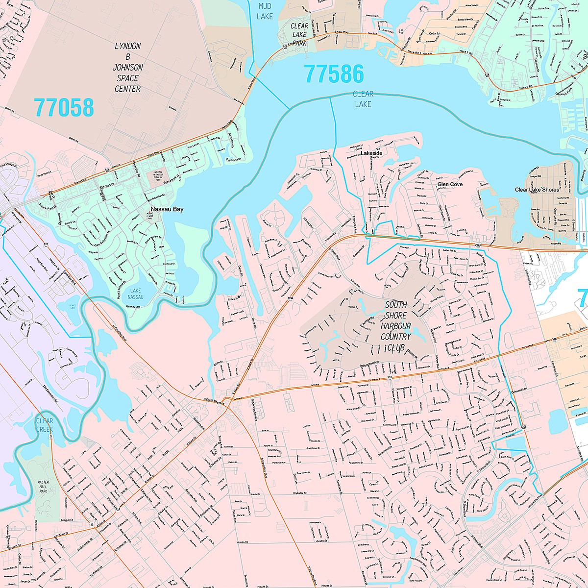 Premium Style Wall Map of League City, TX