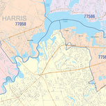Colorcast Zip Code Style Wall Map of League City, TX