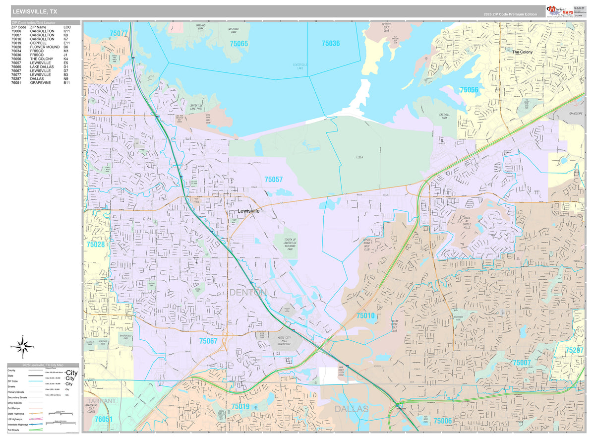 Premium Style Wall Map of Lewisville, TX