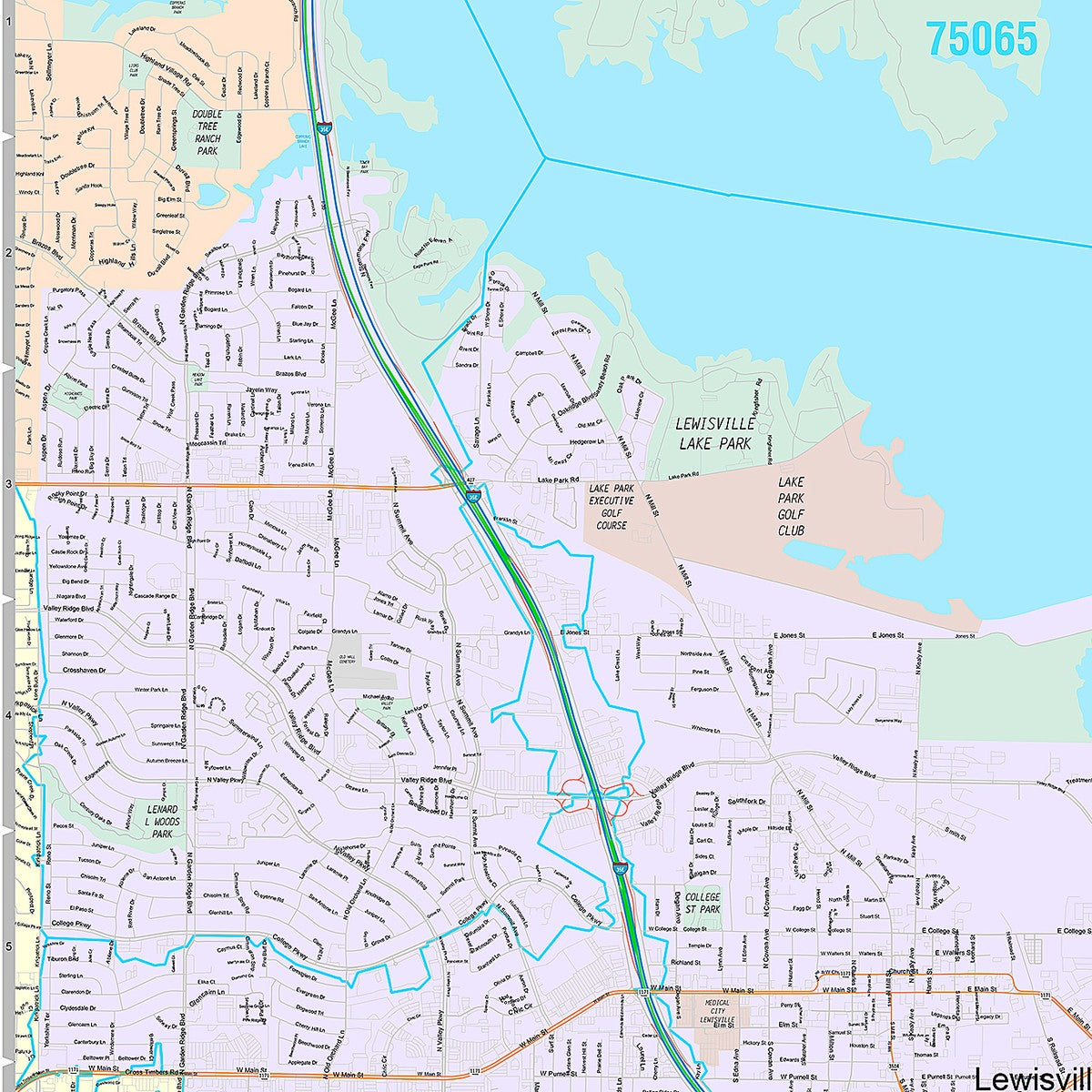 Premium Style Wall Map of Lewisville, TX