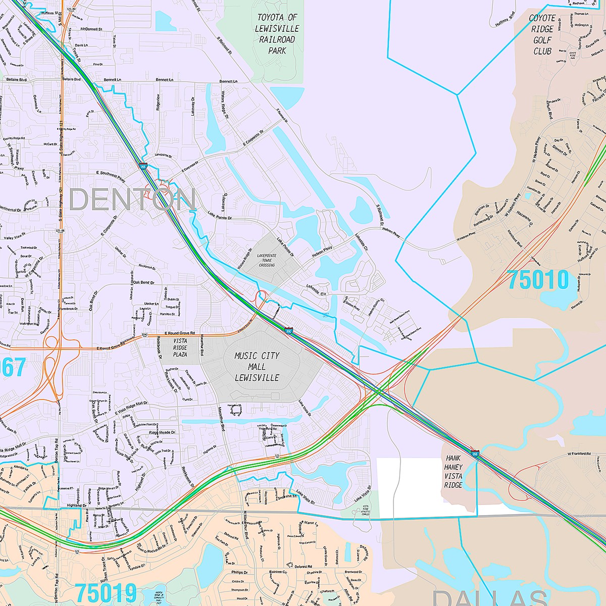 Premium Style Wall Map of Lewisville, TX