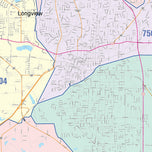 Colorcast Zip Code Style Wall Map of Longview, TX