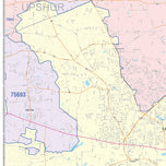 Colorcast Zip Code Style Wall Map of Longview, TX