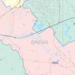 Colorcast Zip Code Style Wall Map of Longview, TX