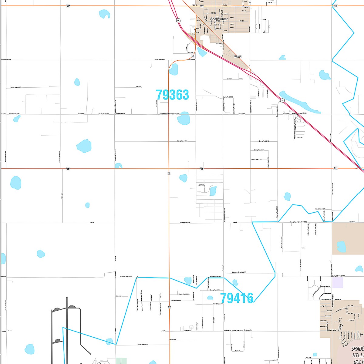 Premium Style Wall Map of Lubbock, TX
