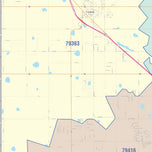 Colorcast Zip Code Style Wall Map of Lubbock, TX