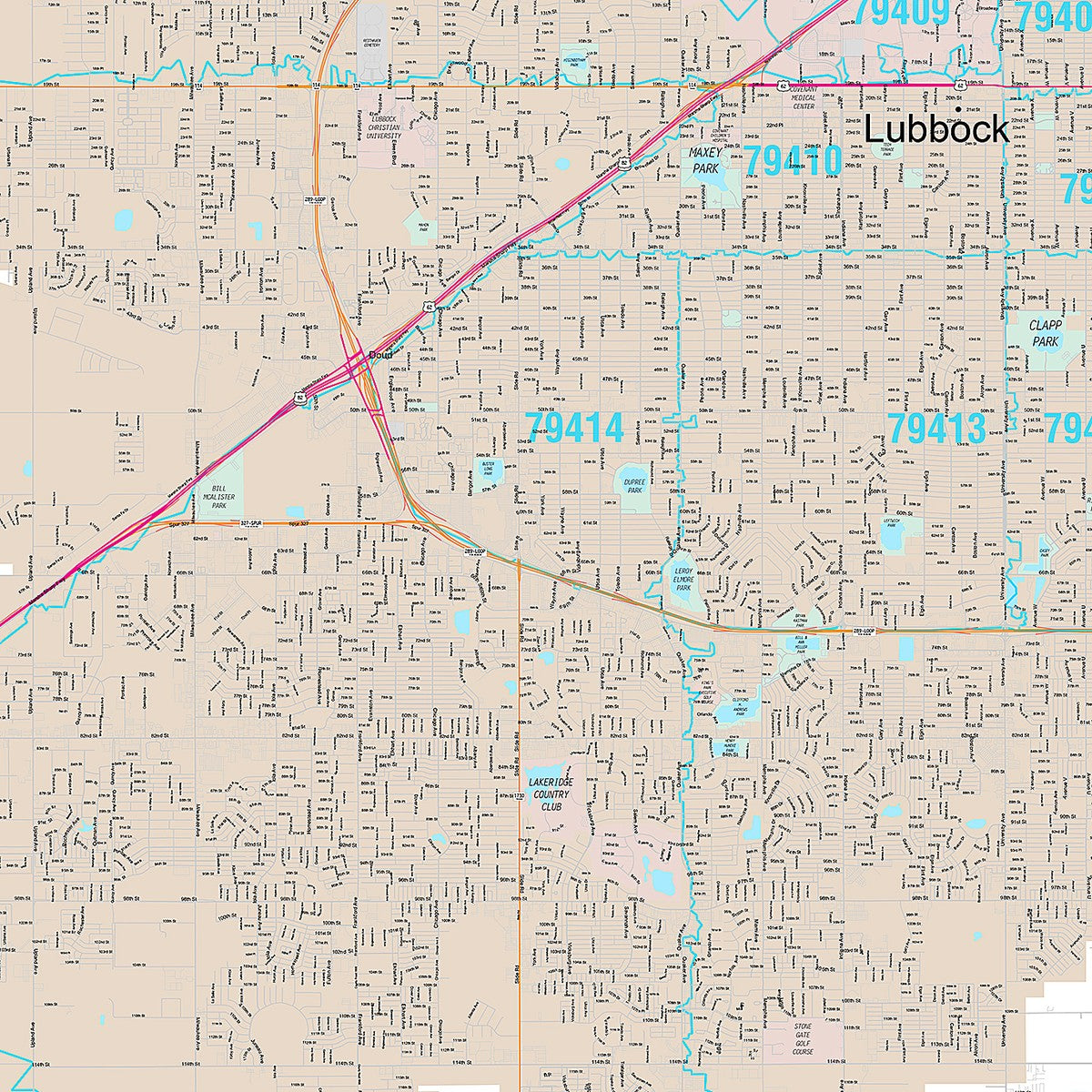 Premium Style Wall Map of Lubbock, TX