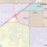 Colorcast Zip Code Style Wall Map of Lubbock, TX