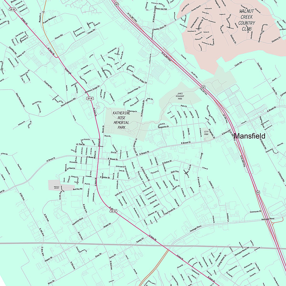 Premium Style Wall Map of Mansfield, TX