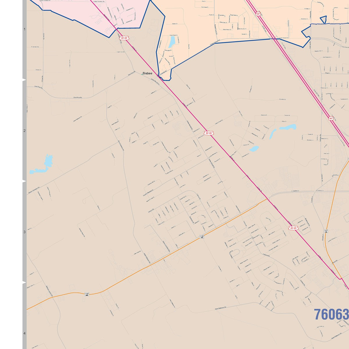 Colorcast Zip Code Style Wall Map of Mansfield, TX