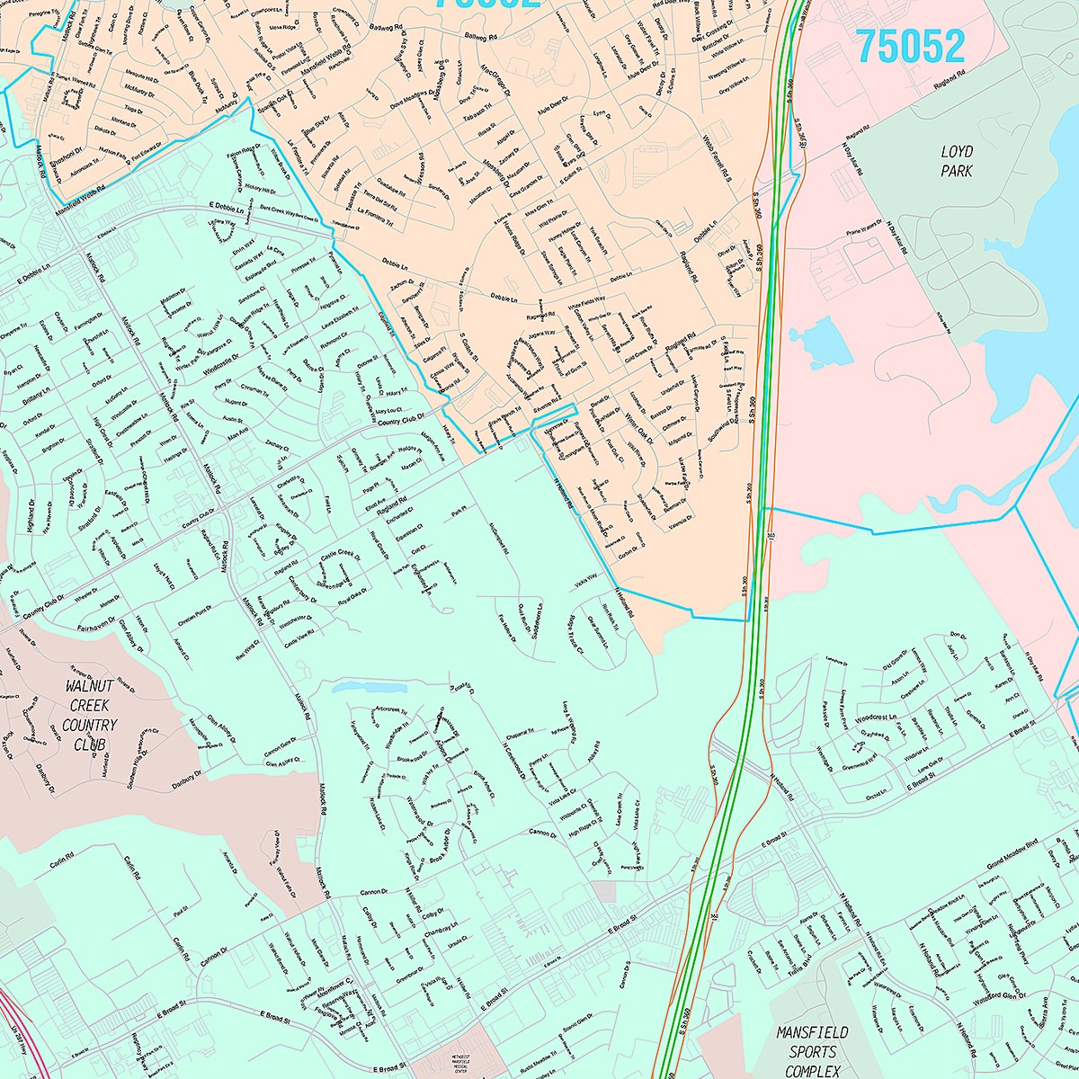 Premium Style Wall Map of Mansfield, TX