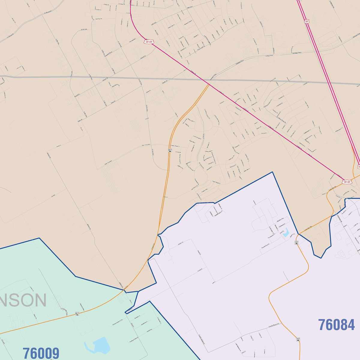 Colorcast Zip Code Style Wall Map of Mansfield, TX