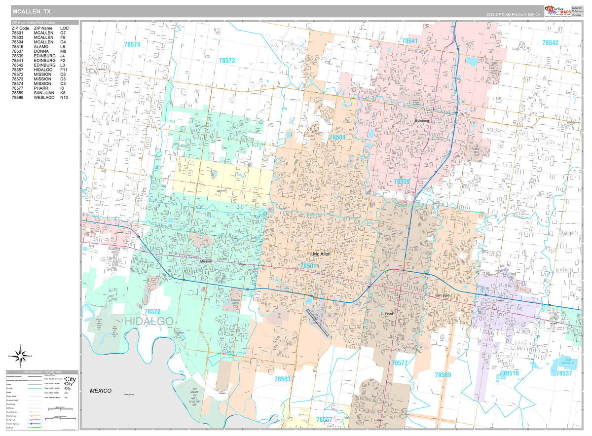 Premium Style Wall Map of McAllen, TX