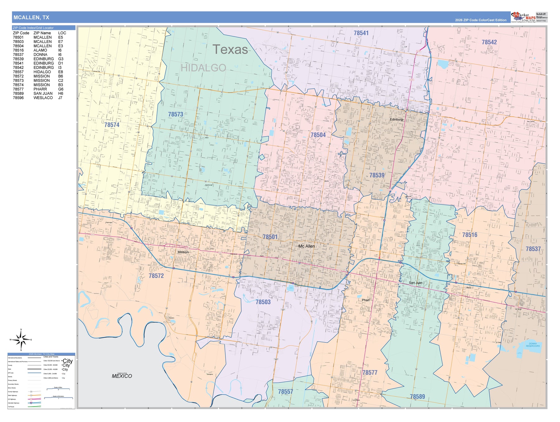 インスタコード Colorcast Zip Code Style Wall Map of McAllen, TX – Texas Map Store