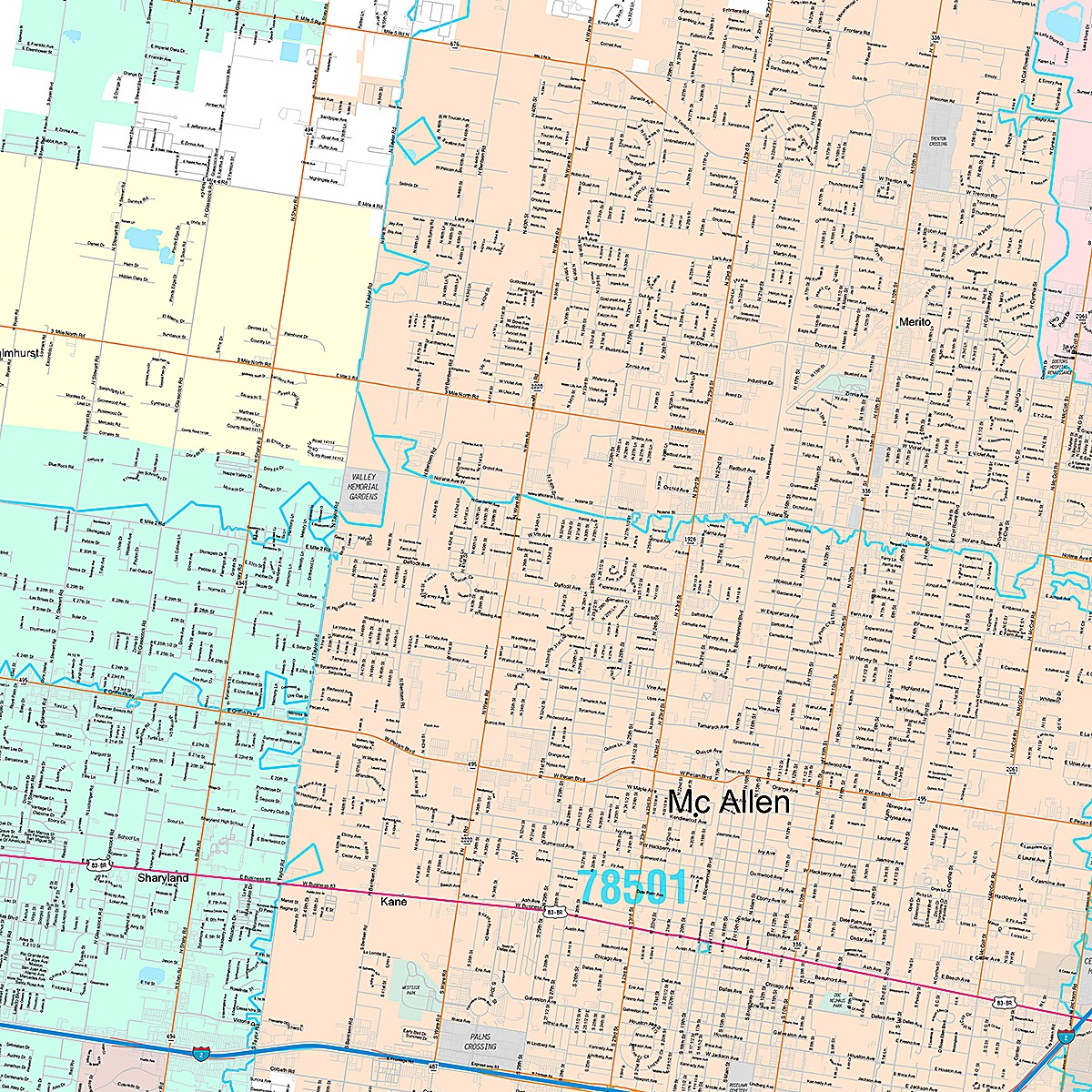 Premium Style Wall Map of McAllen, TX