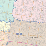 Colorcast Zip Code Style Wall Map of McAllen, TX