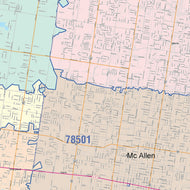 Colorcast Zip Code Style Wall Map of McAllen, TX