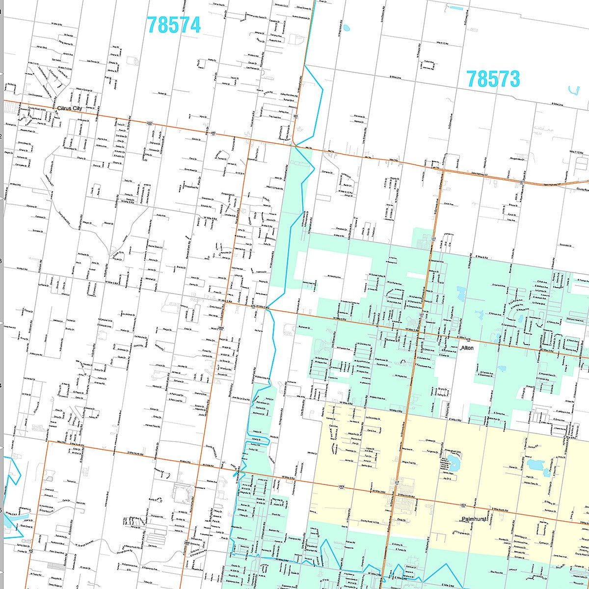 Premium Style Wall Map of McAllen, TX