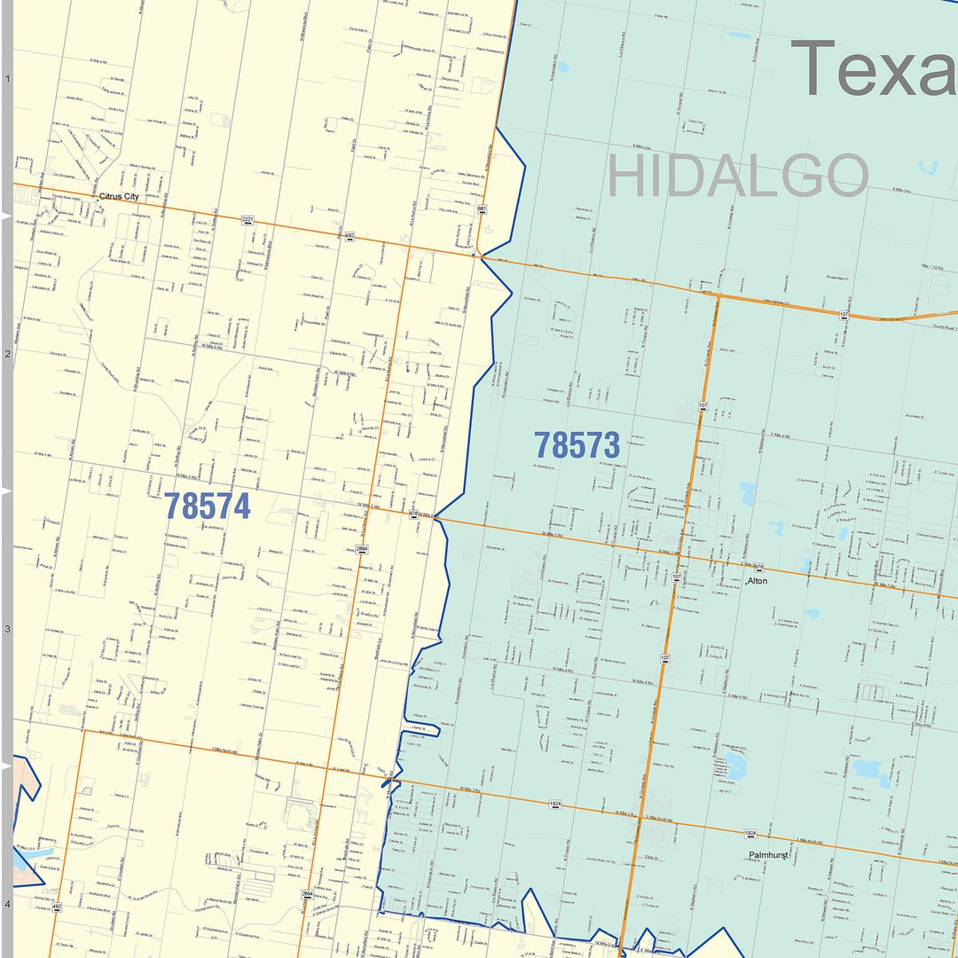 Colorcast Zip Code Style Wall Map of McAllen, TX – Texas Map Store