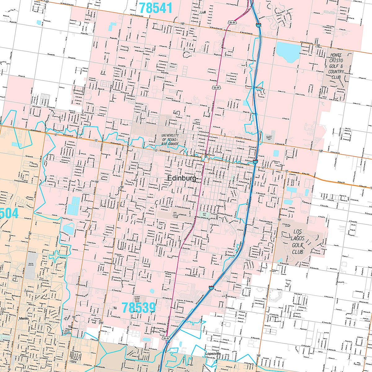 Premium Style Wall Map of McAllen, TX